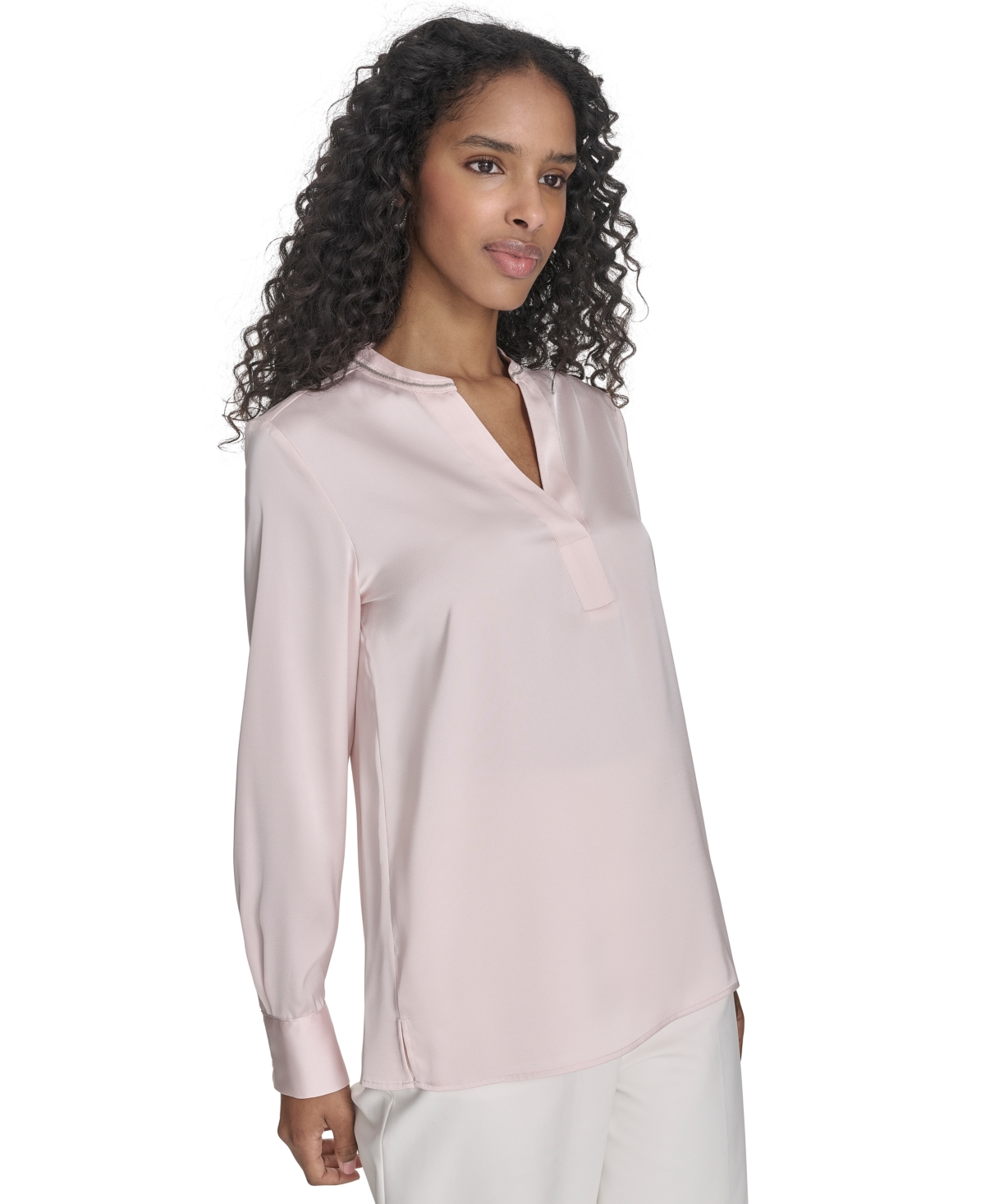 CALVIN KLEIN WOMEN'S SPLIT-NECK LONG-SLEEVE SHIRT 