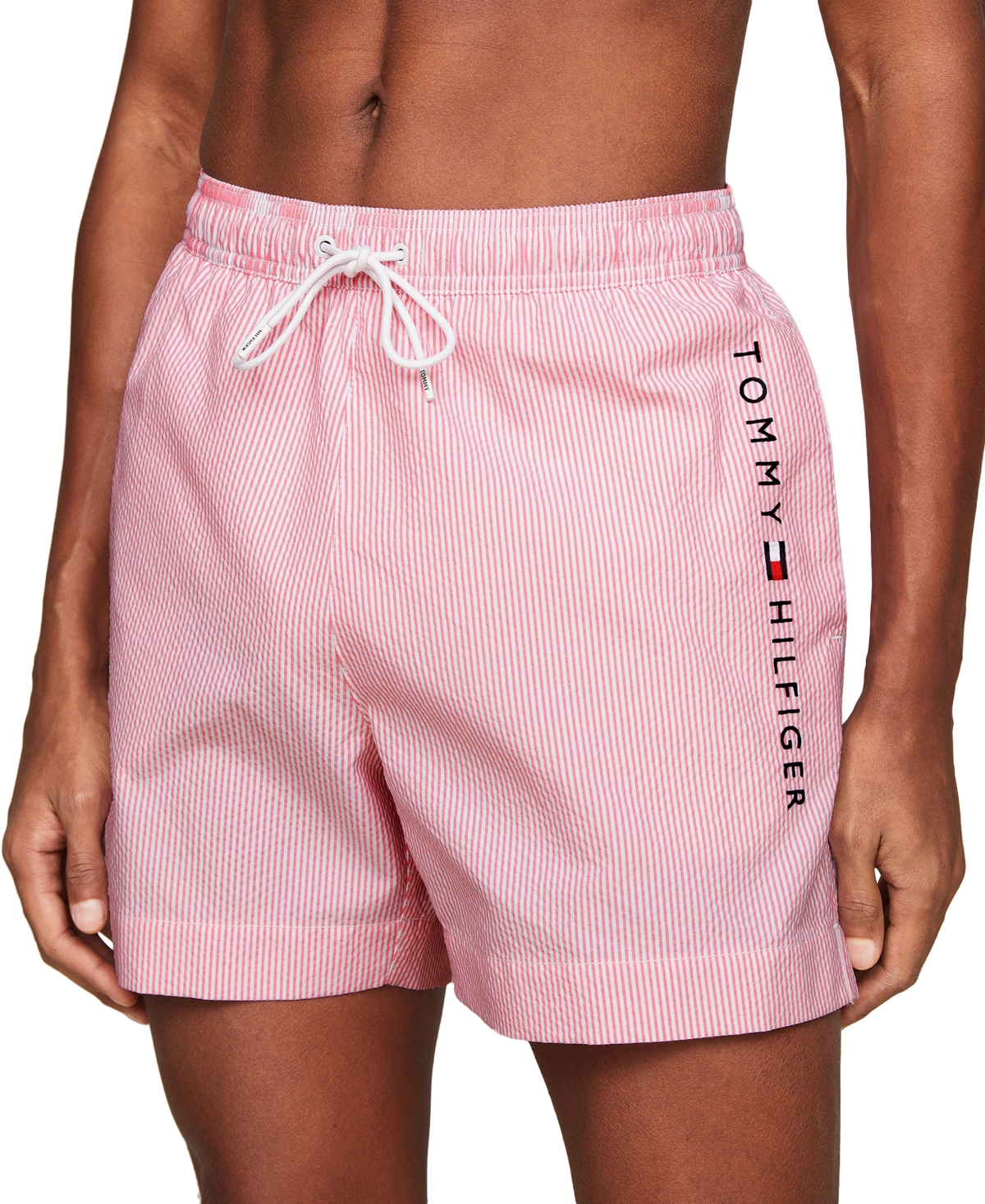 Tommy Hilfiger Men's Striped 5" Swim Trunks In Ithaca White Medium Red