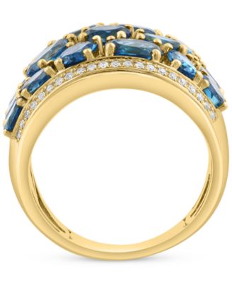 EFFY&reg; London Blue Topaz (4-5/8 ct. t.w.) & Diamond (1/6 ct. t.w.) Cluster Ring in 14k Gold