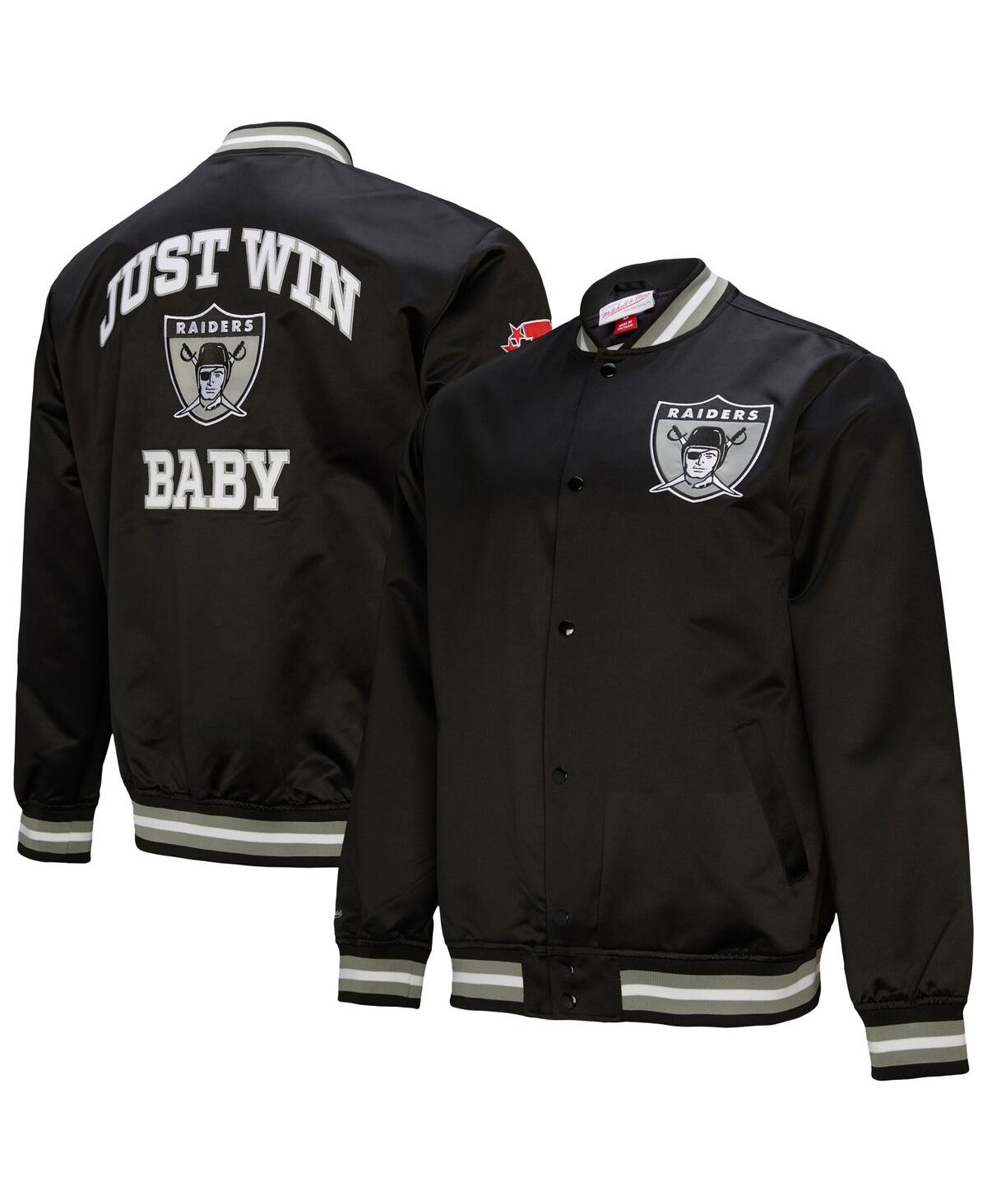 Men's Black Oakland Raiders Double Down Satin Full-Snap Jacket - Black