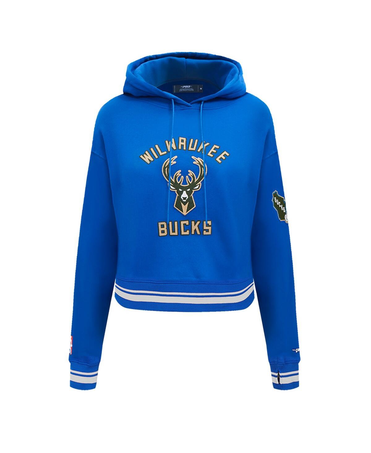 Pro Standard Men's Blue Milwaukee Bucks 2024/25 City Edition Chenille Applique Cropped Pullover Hoodie In Blue