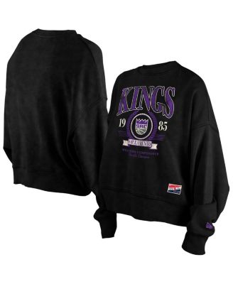 New Era - Women's Black Sacramento Kings Hardwood Classics Enzyme Wash Oversized Boxy Pullover Sweatshirt