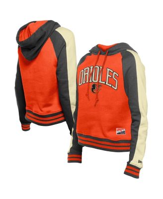 New Era - Women's Orange Baltimore Orioles Throwback Cropped Raglan Pullover Hoodie