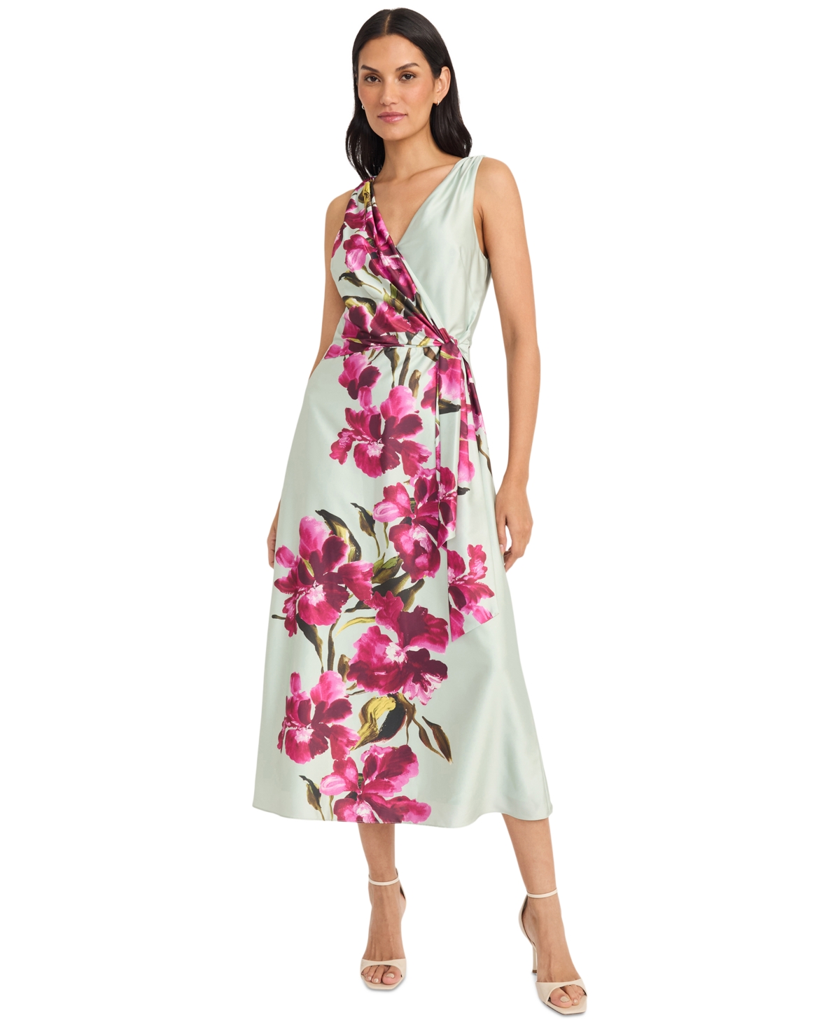 Women's Floral Sleeveless V-Neck Midi Dress - Sage/Winter Bloom