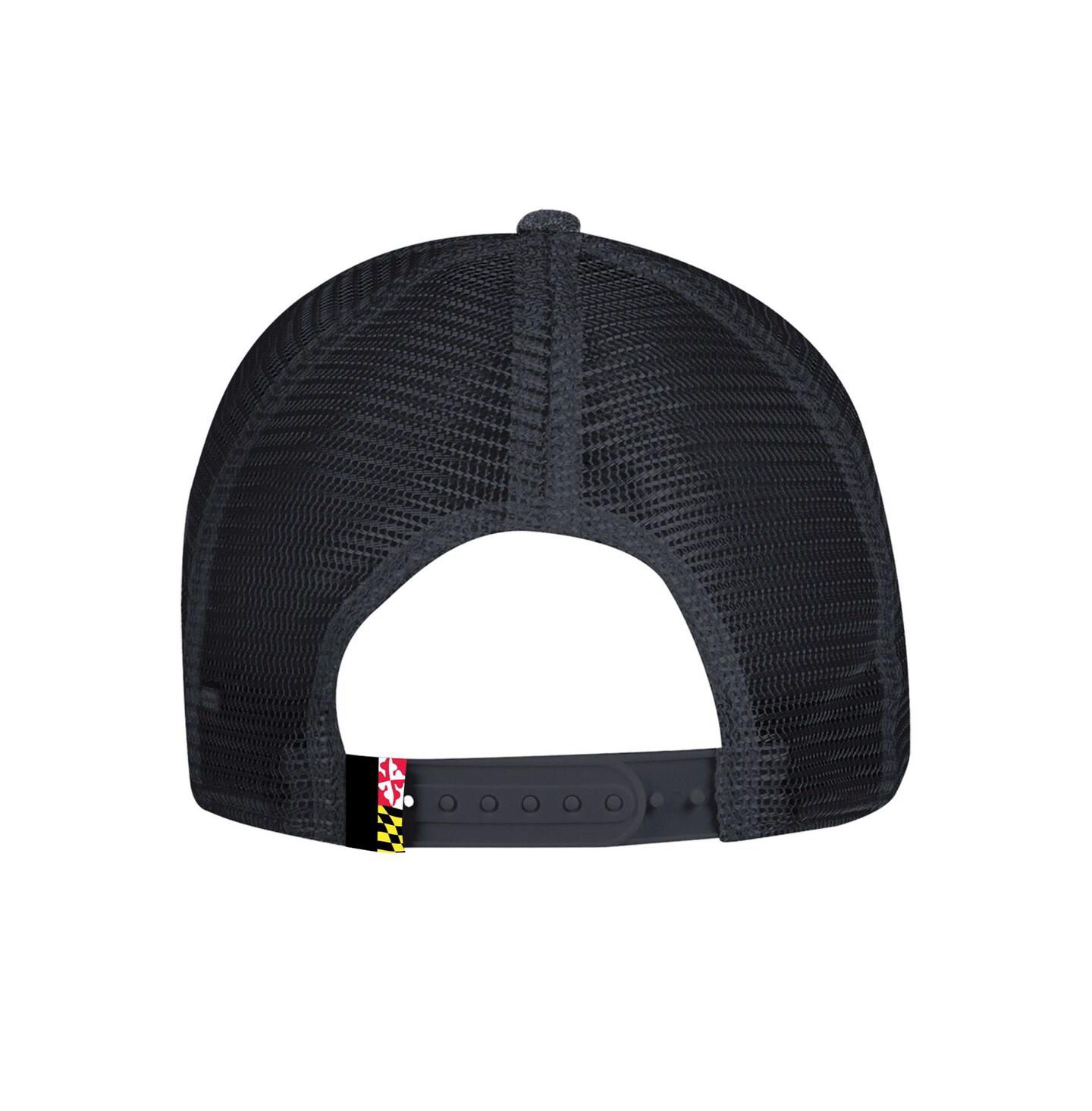 Мужская кепка Under Armour Black Maryland Terrapins 2024 Sideline Blitzing Trucker Adjustable Hat — фото 2