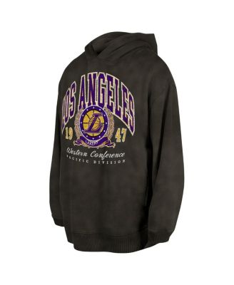 Men's and Women's Charcoal Los Angeles Lakers Oversized Essentials Pigment Wash Fleece Pullover Hoodie
