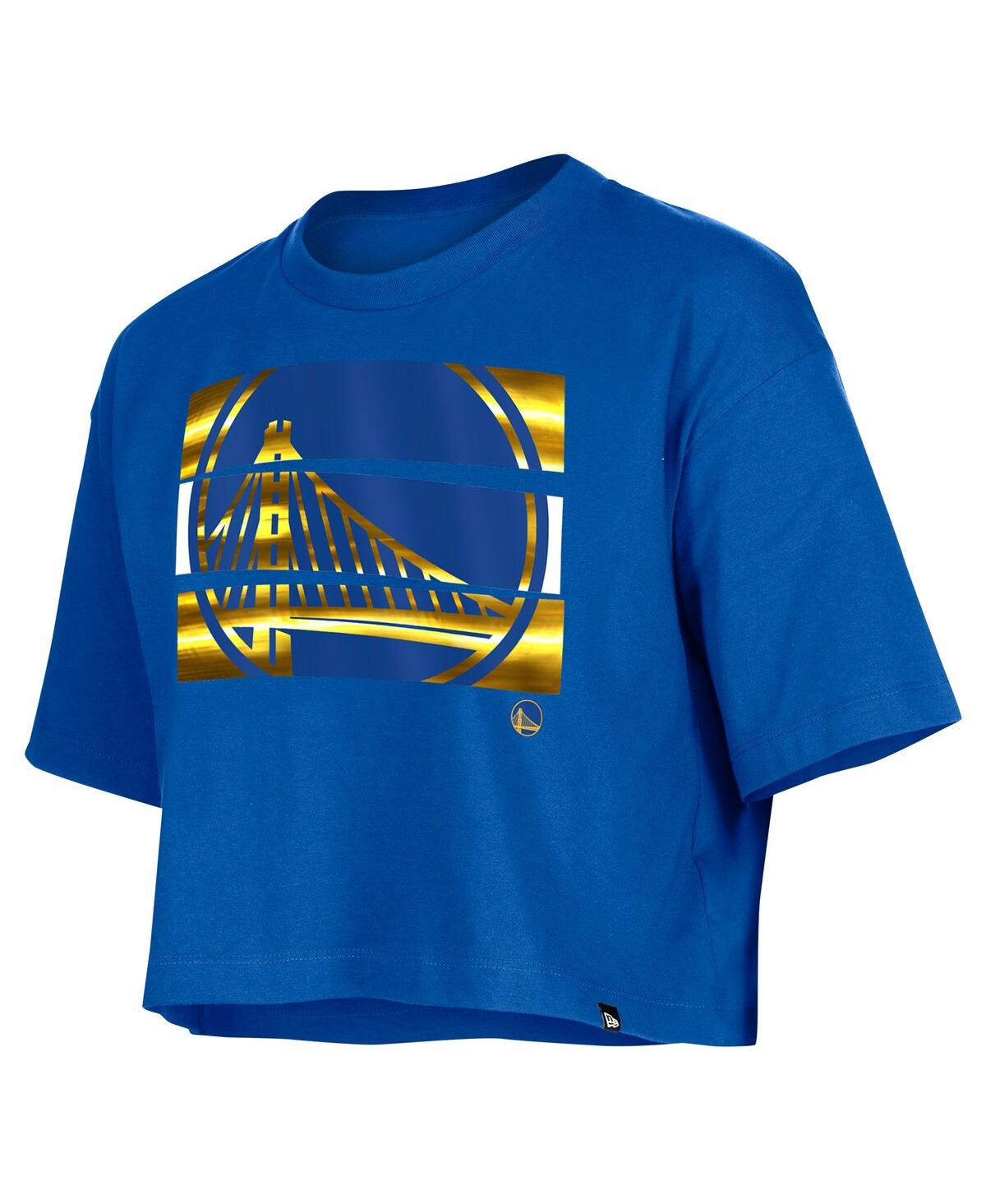 NEW ERA WOMEN'S ROYAL GOLDEN STATE WARRIORS OVERSIZED BOXY CROP T-SHIRT 