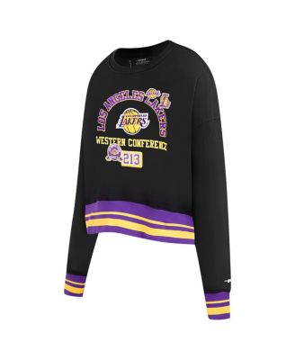 Women's Black Los Angeles Lakers Area Code Cropped Pullover Sweatshirt
