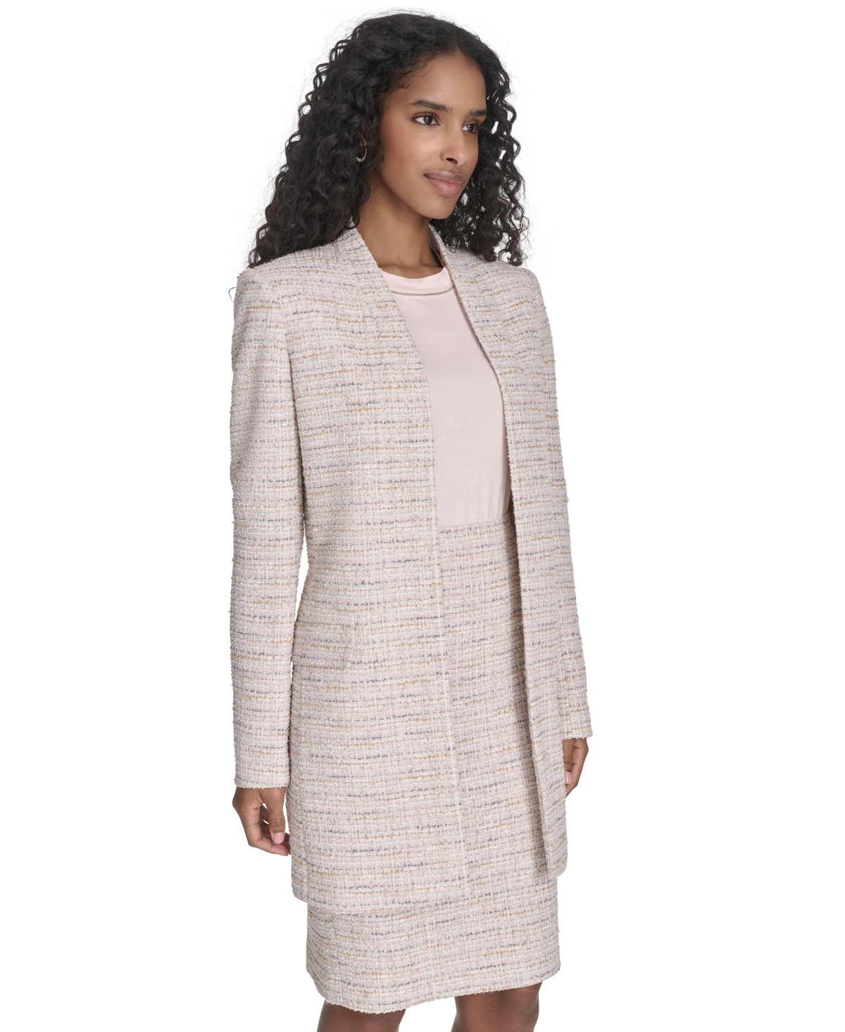 CALVIN KLEIN WOMEN'S TWEED OPEN-FRONT LONG-SLEEVE BLAZER 