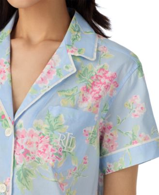 Women's Notched-Collar Cropped Pajama Set
