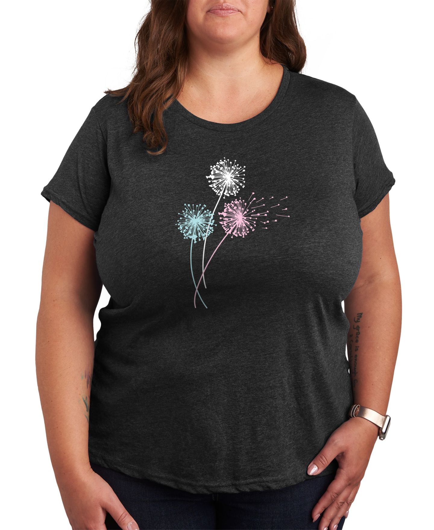 Женская рубашка Hybrid Apparel Trendy Plus Size Dandelions Graphic Crew NeckT-Shirt, цвет: Серый — фото 1