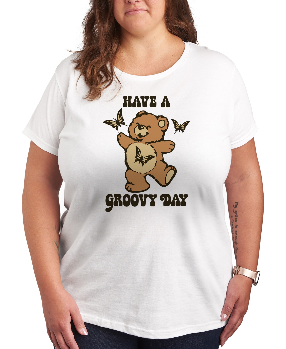 Trendy Plus Size Have A Groovy Day Size Graphic Crew Neck T-Shirt - White