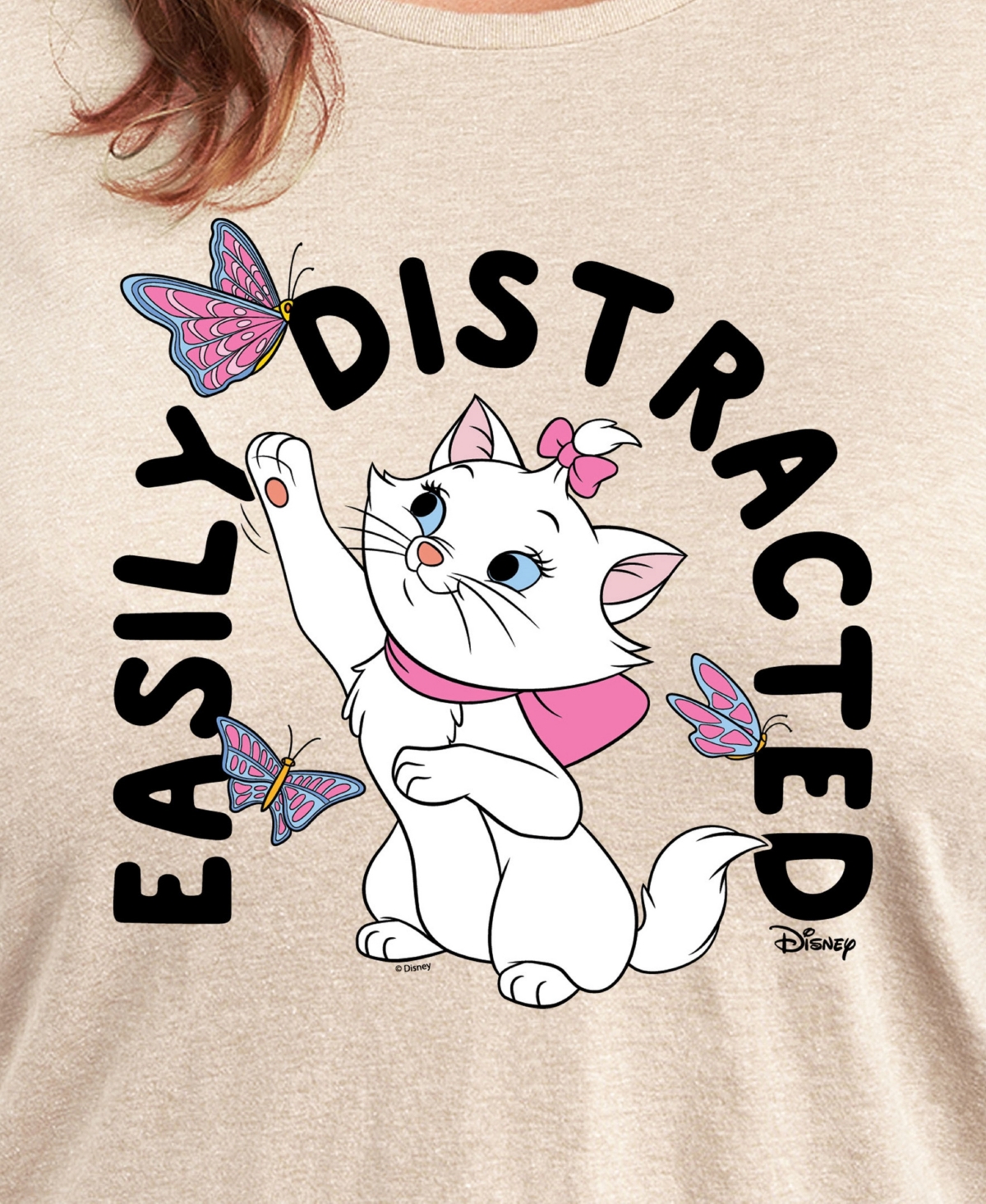 Hybrid Apparel Trendy Plus Size The Aristocats Easily Distracted Graphic Crew Neck T-shirt In Beige,khaki