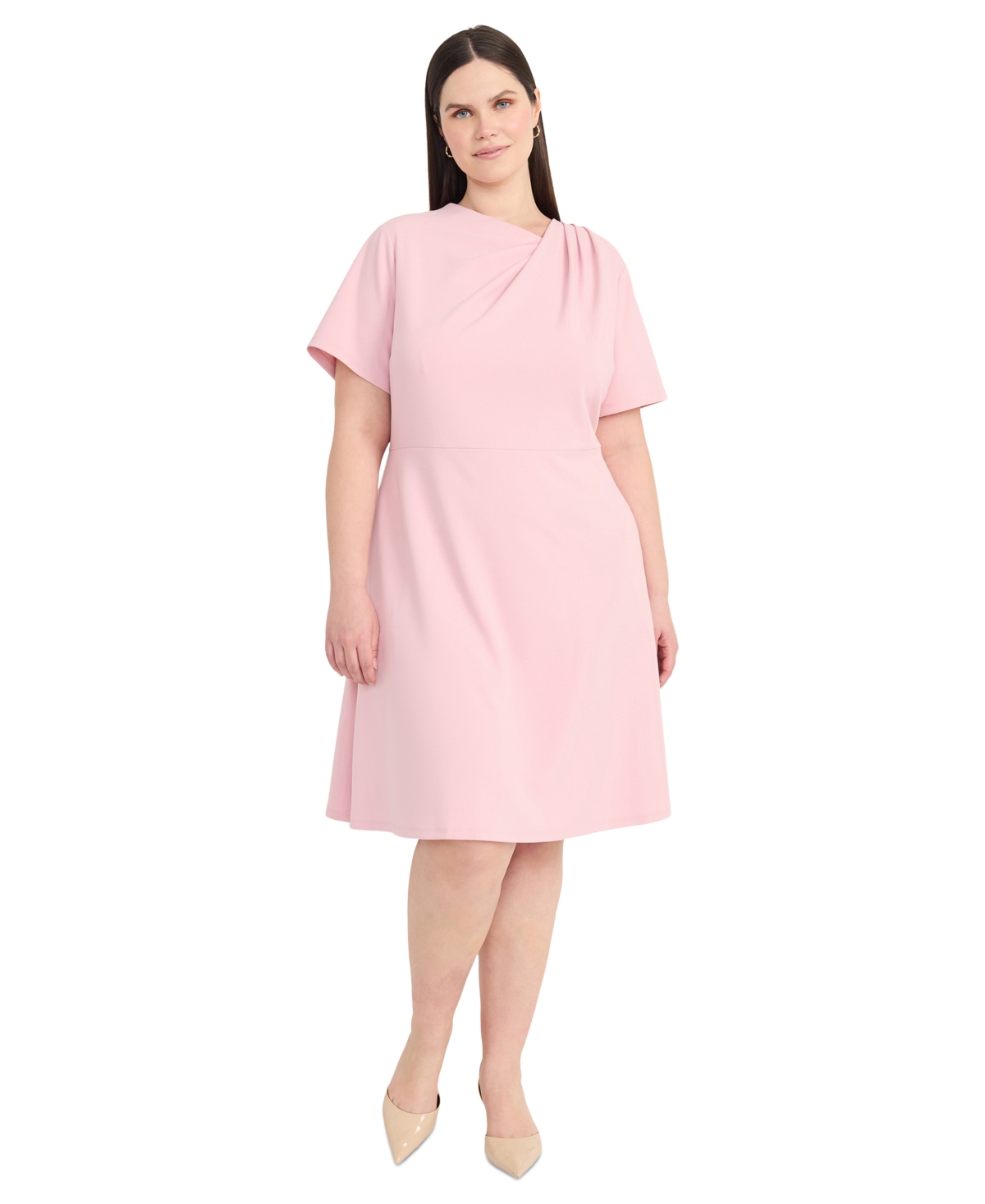Plus Size Pintucked Fit & Flare Dress - Shell Pink