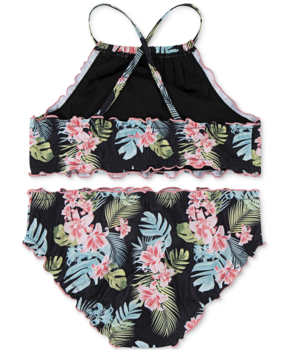 Shop Hurley Big Girls Halter Floral-print Two-piece Swimsuit In Black