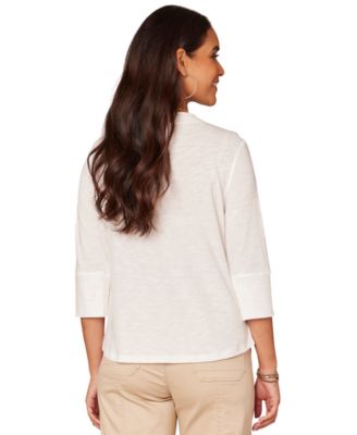 Petite 3/4-Sleeve Split Neckline Knit Top