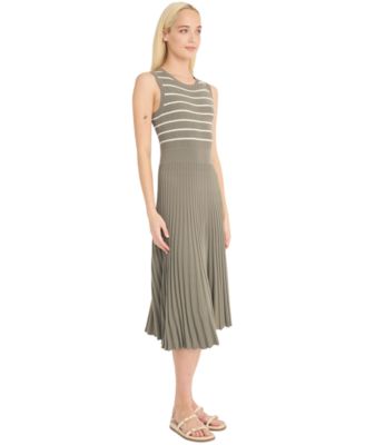 Women's Sleeveless Pleated Midi Sweater Dress