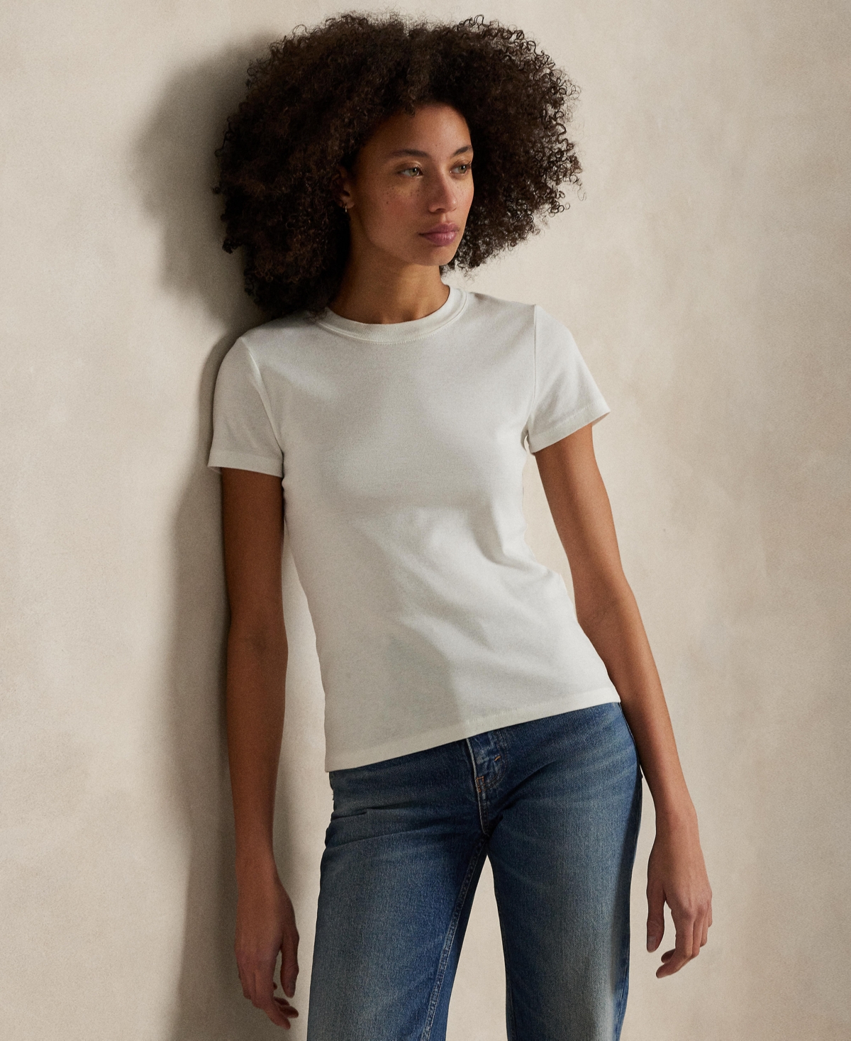 Polo Ralph Lauren Cotton Jersey Cropped Crewneck Tee In White