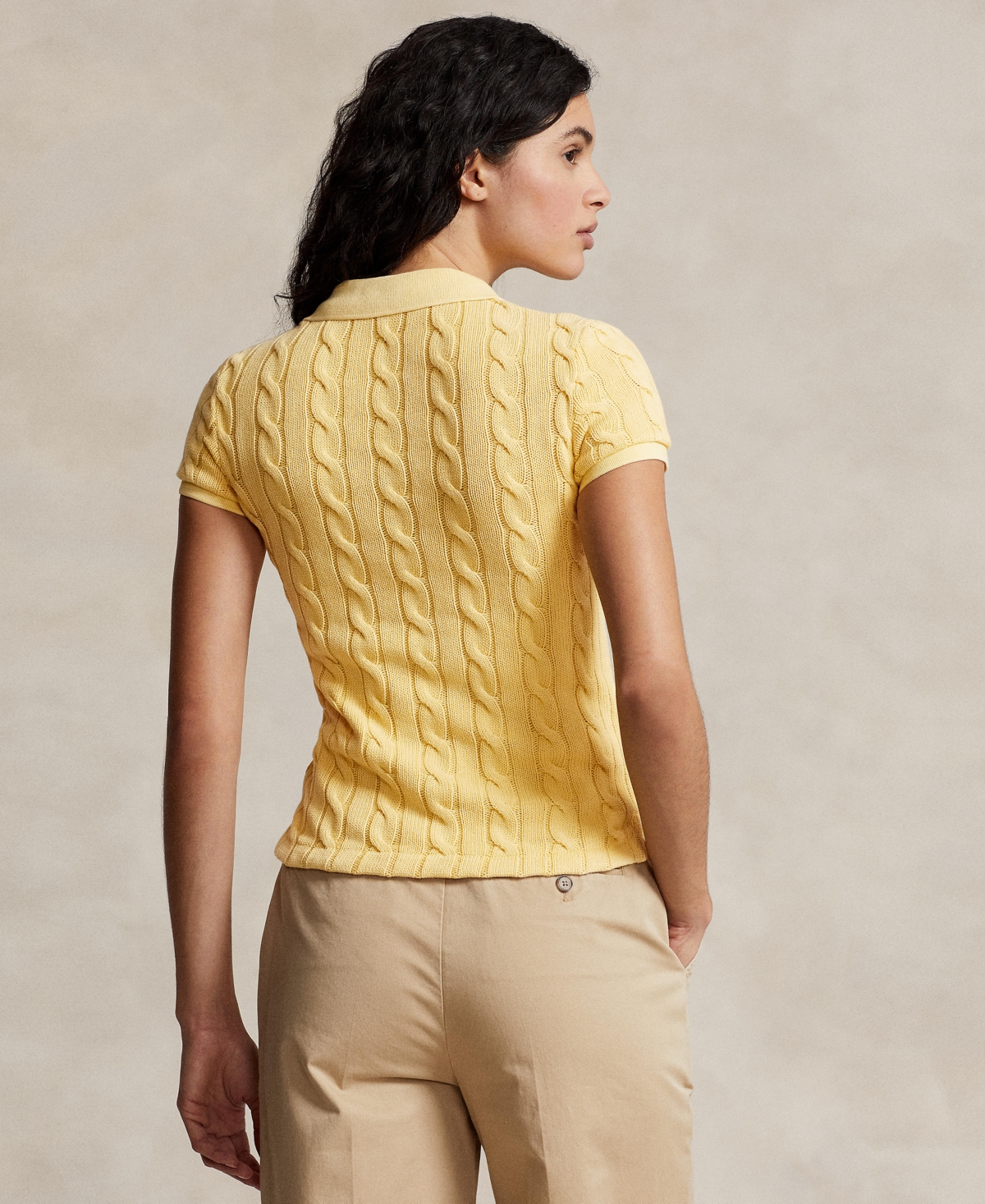 Shop Polo Ralph Lauren Women's Cable-knit Polo Shirt In Fall Yellow
