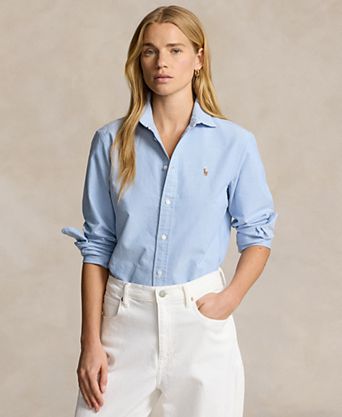 blue dress shirt for ladies Slim Fit Cotton Button-Down Shirt: Long Sleeve Office Wear contemporary styling designed to be worn untucked Womens Cotton Basic Button Down