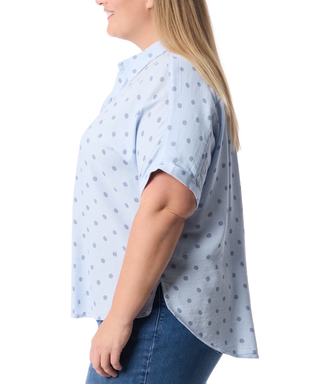 Gloria Vanderbilt Plus Size Daisy Printed Button-front Shirt In Blind Dot Blue