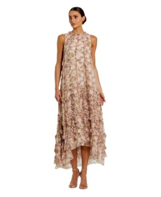 mac duggal floral print asymmetrical ruffle hem dress Women's Sleeveless Chiffon Micro Gown - Pink - Size 12 Size:FR 50 its perfect for any BFCM25MEFestive Satin Neckline Wedding Dress
