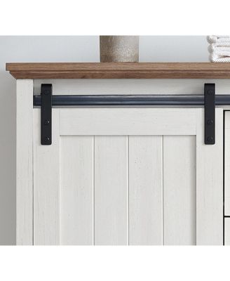 5 Drawers Dresser w/Sliding Barn Door, Farmhouse Modern Tall Dresser 5 Chest of Drawers