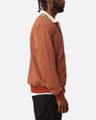 Men's Printed Bomber Jacket- Brown, S