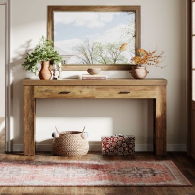 63" Console Table with 2 Drawers, Farmhouse Entryway Table with H-Shaped Sturdy Legs