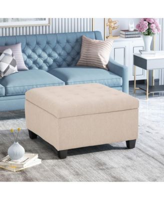Storage Ottoman with Button-Tufted Lid, Upholstered Square Ottoman Bench for Living Room, Bedroom, Entryway