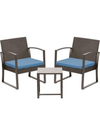 3-Piece Patio Furniture Set, Outdoor Rattan Wicker Chairs with Table, Sofa Set Including Cushions