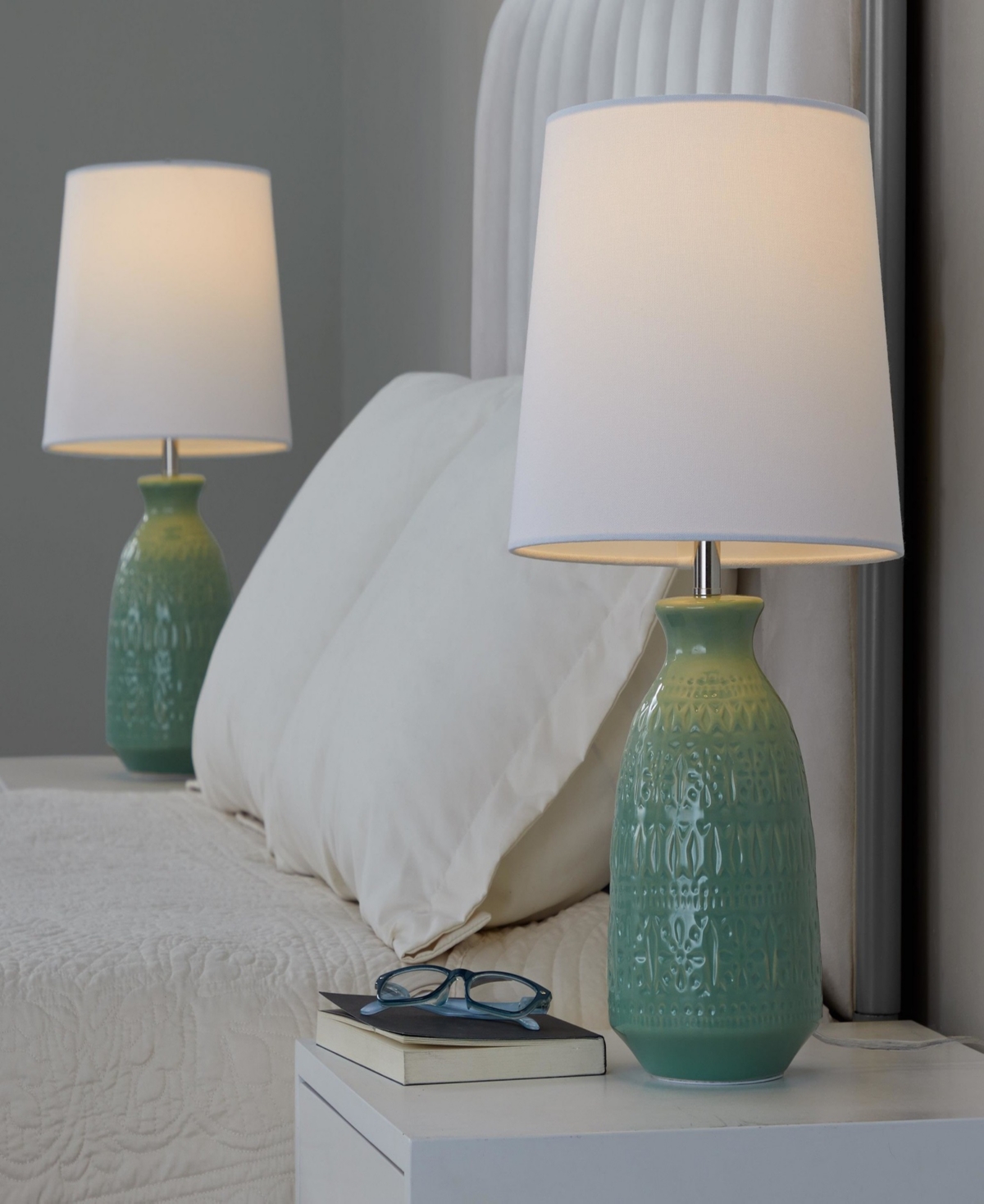 Lumisource Claudia 20" Ceramic Accent Lamp, Set Of 2 In Sage Green,white