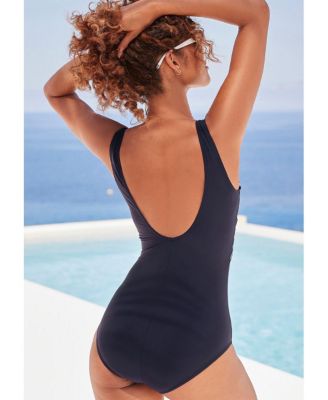 Women's Striped Tummy Control One Piece Swimsuit