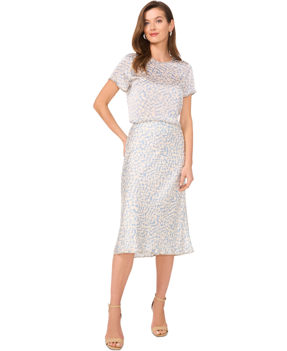 VINCE CAMUTO WOMEN'S ABSTRACT-PRINT BEAD-TRIM TOP 