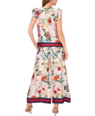 Women's Floral-Print Drawstring Wide-Leg Pants