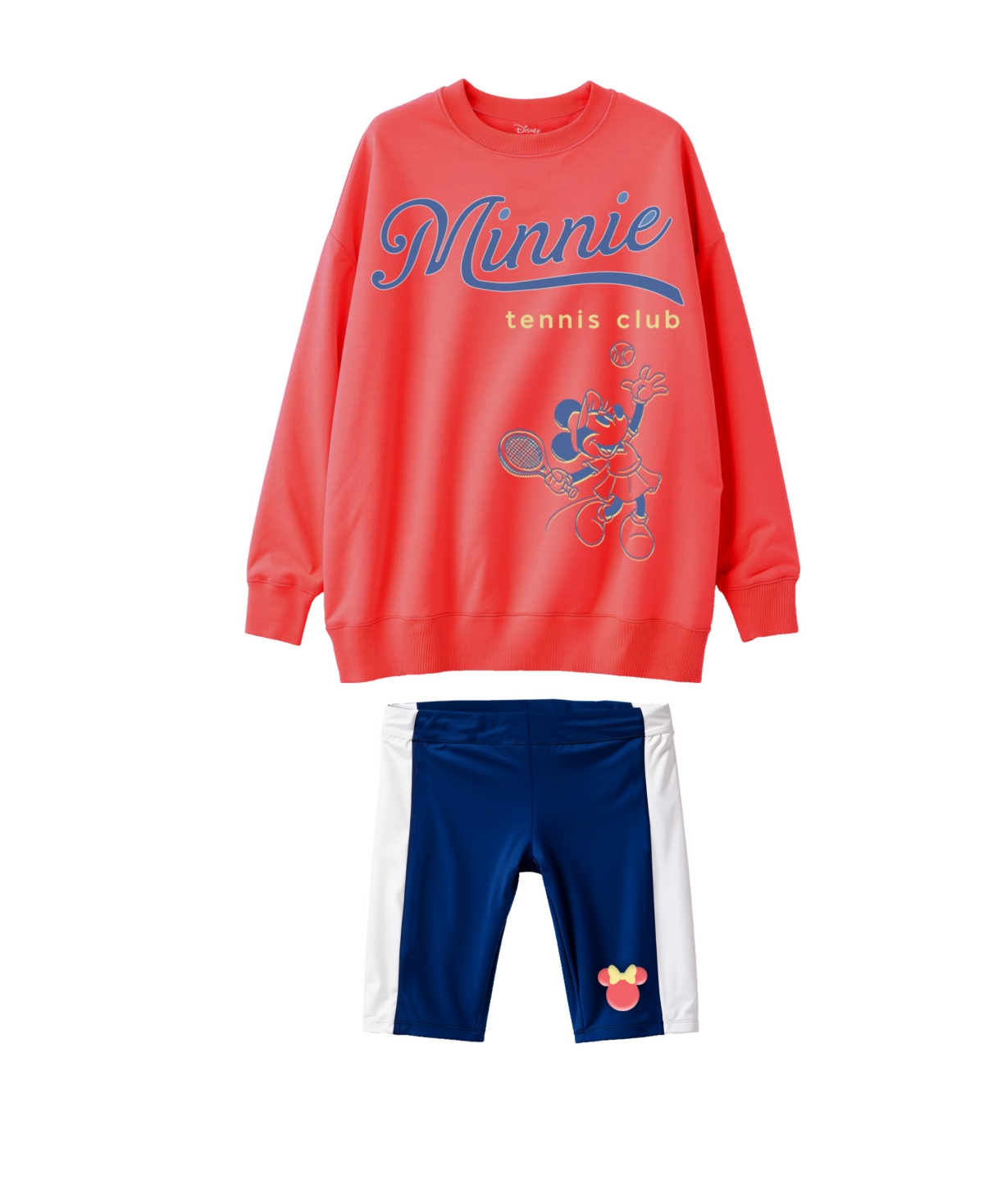 Disney Kids' Toddler And Little Girls 2-piece Minnie Tennis Club Bike Sweatshirt And Short Set