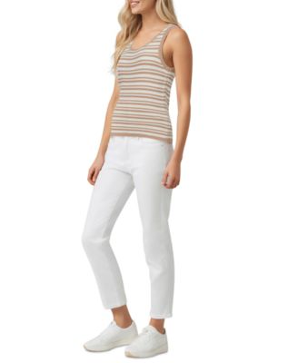 Women's Olive Striped Sleeveless Knit Top