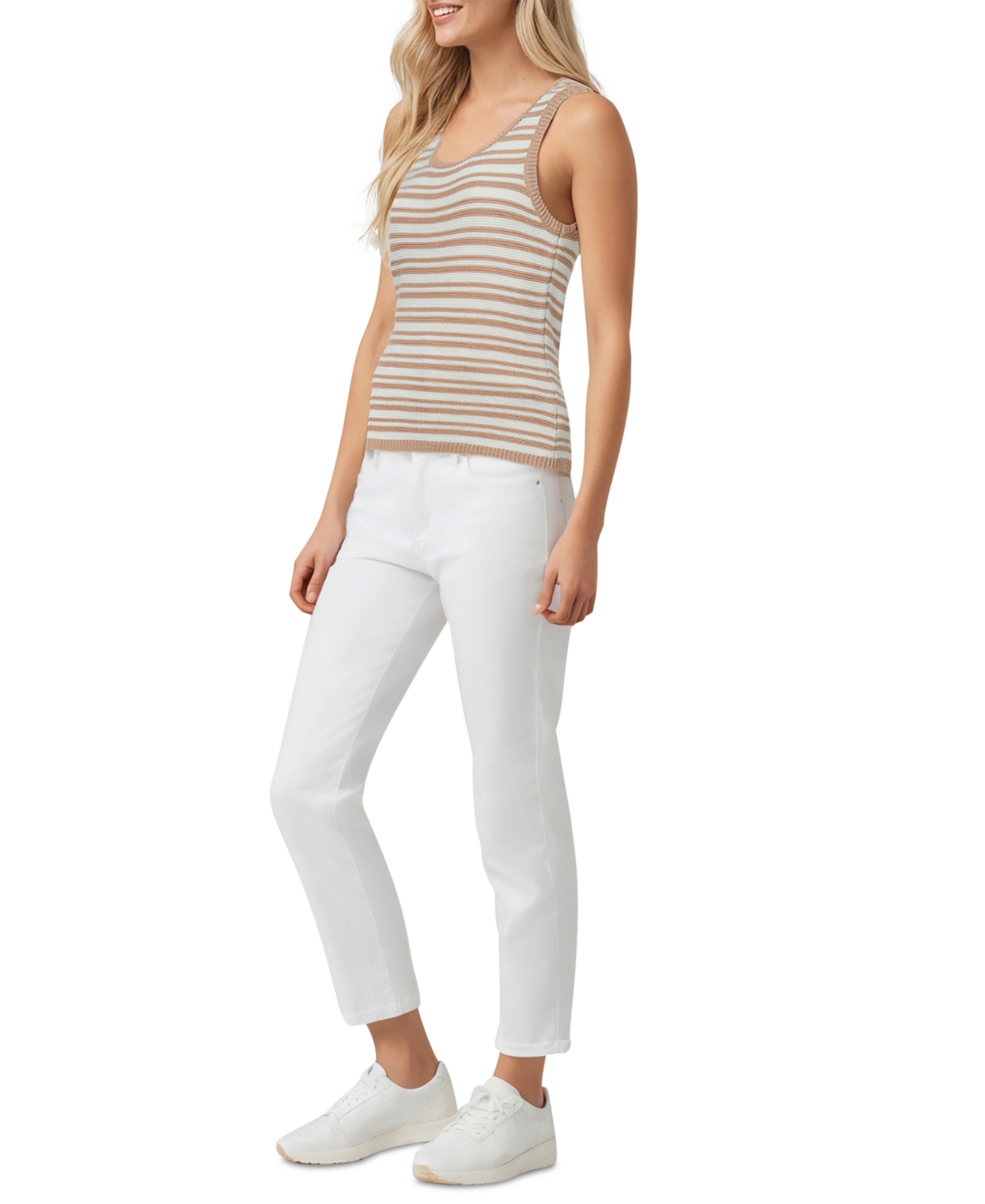 Three Dots Women's Olive Striped Sleeveless Knit Top In Light Taupe Stripe