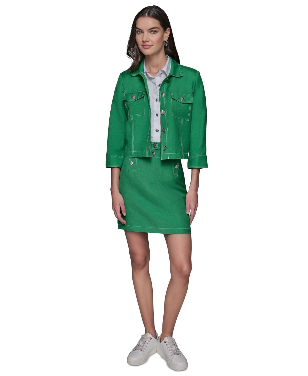 KARL LAGERFELD WOMEN'S LINEN-BLEND 3/4-SLEEVE JACKET 