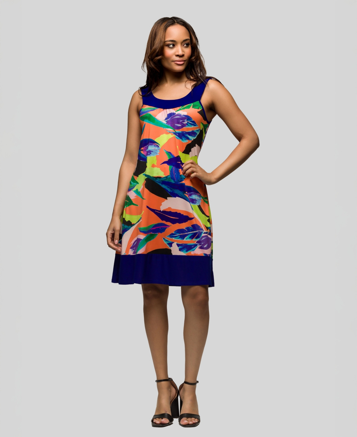 24seven Comfort Apparel Maternity Multicolor Scoop Neck Sleeveless Knee Length Dress In Blue