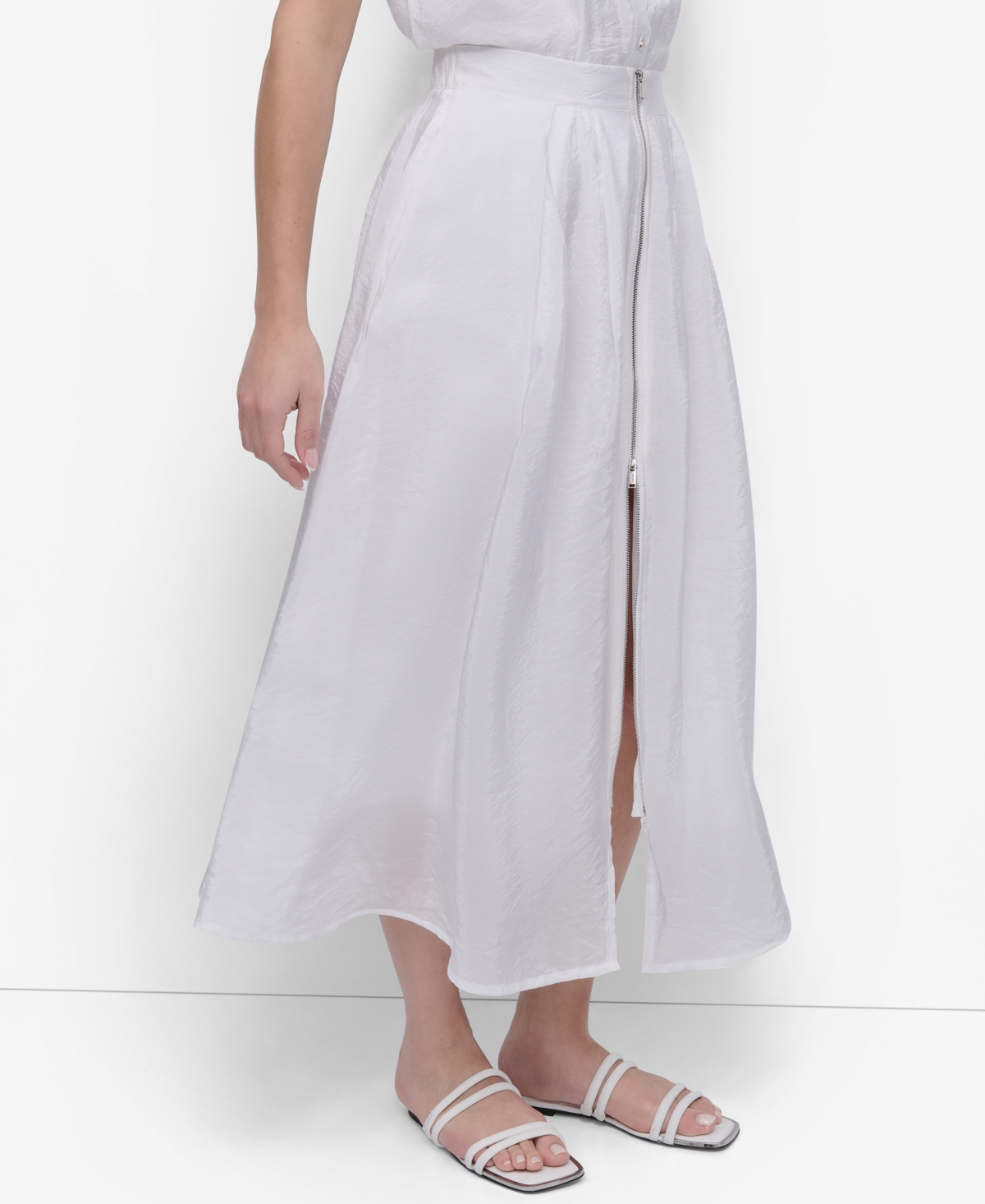 Shop Dkny Women's Zip-front Tech Midi Skirt In White