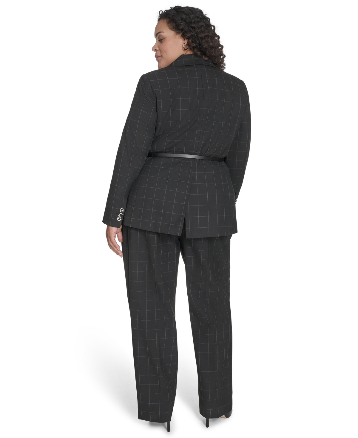 CALVIN KLEIN PLUS SIZE WINDOWPANE BELTED JACKET 