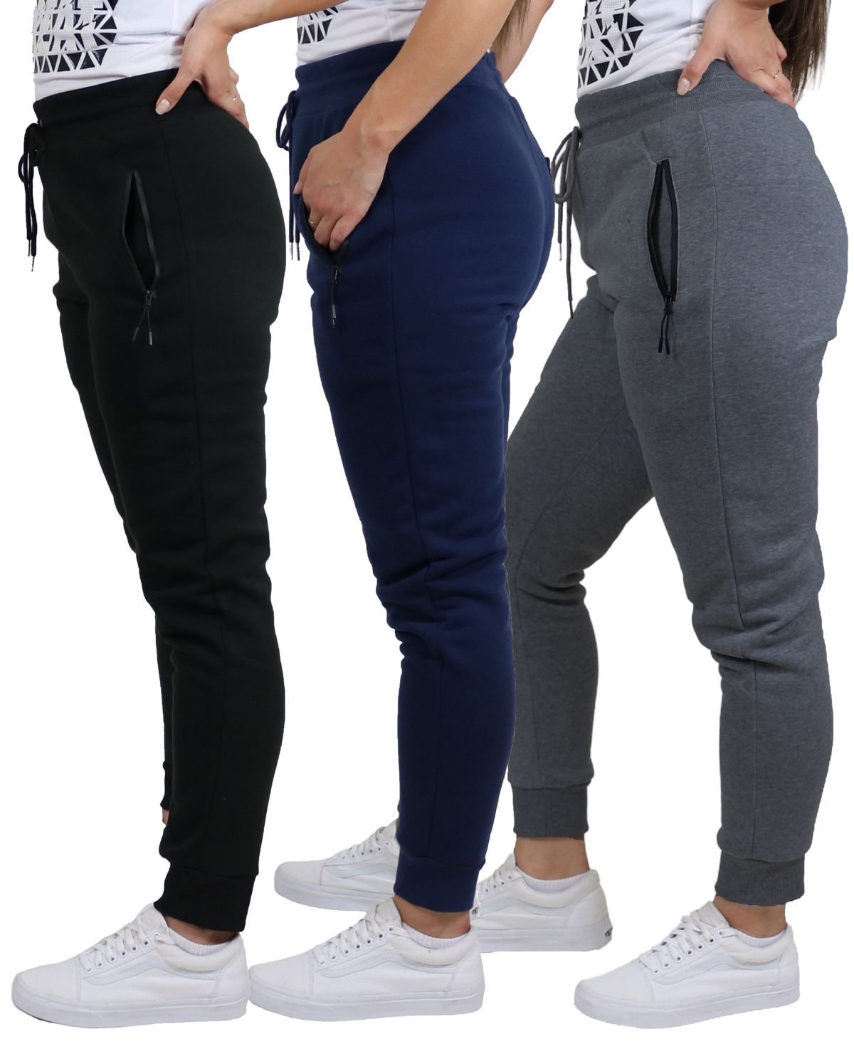 Shop Galaxy By Harvic Women's Pro Star Loose Fit Fleece Lined Jogger Sweatpants 3-pack In Black-navy-charcoal