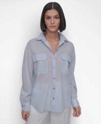 DKNY - Women's Voile Long-Sleeve Button-Front Shirt