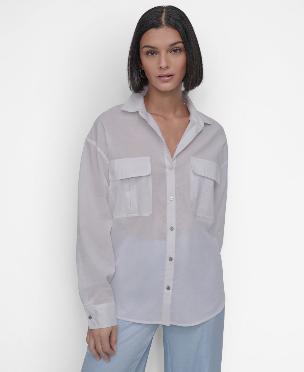 Women's Voile Long-Sleeve Button-Front Shirt - White