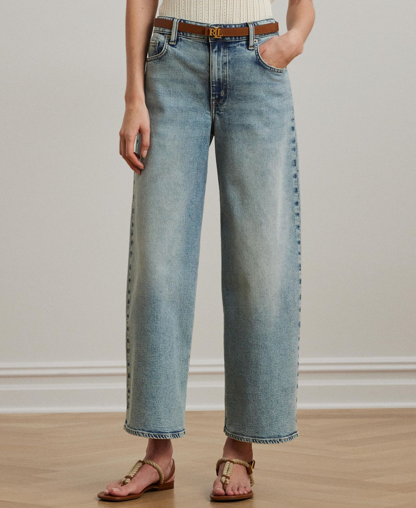 Женские джинсы Lauren Ralph Lauren High-Rise Wide-Leg Cropped Jeans, цвет: Варёный — фото 6