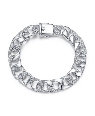 Men's Sterling Silver Iced Out Cubic Zirconia Miami Cuban Chain Bracelet