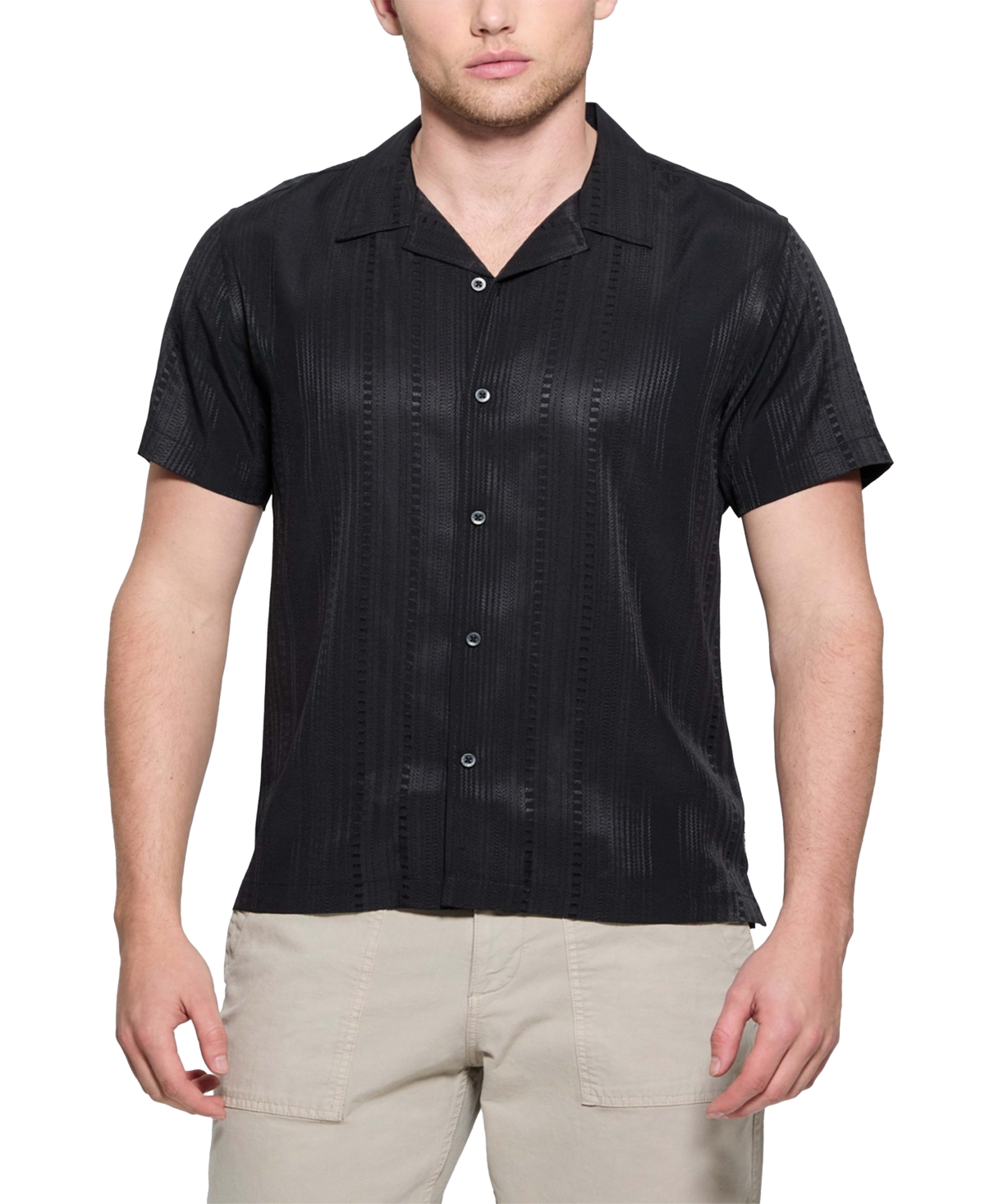 Men's Roma Textured Short Sleeve Button-Front Camp Shirt - Black