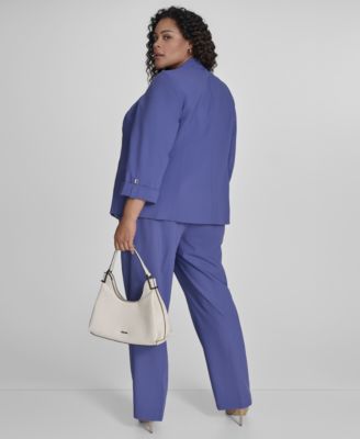 CALVIN KLEIN PLUS SIZE OPEN FRONT 3 4 SLEEVE BLAZER PRINTED V NECK SLEEVELESS TOP LUX MODERN FIT WIDE LEG PANTS 