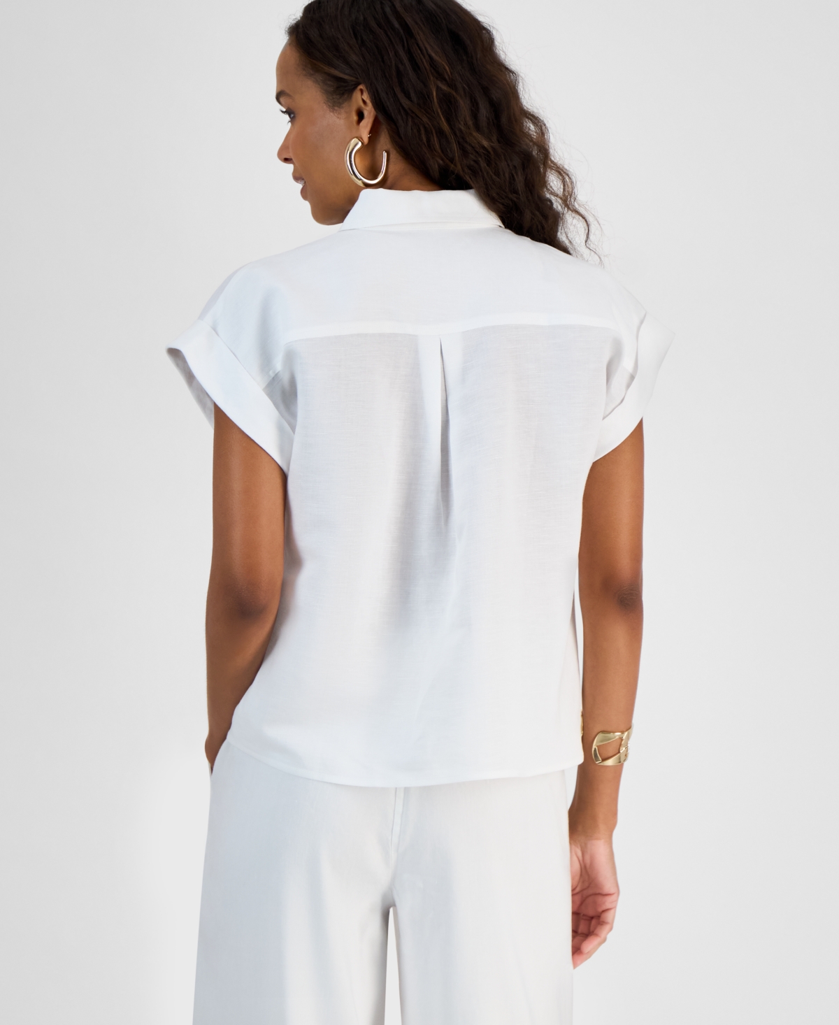 INC INTERNATIONAL CONCEPTS PETITE SHORT-SLEEVE BUTTON-FRONT SHIRT, EXCLUSIVELY AT MACY'S 